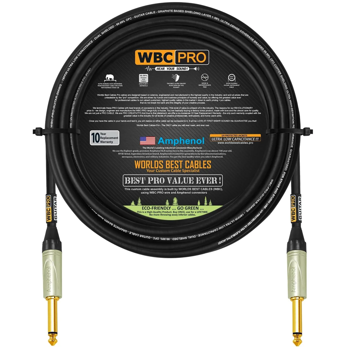 KW-Commerce KW-Commerce WBC-PRO-Guitar 20 AWG 18pF/ft 6.35mm Gold TS instrument cable — product photo