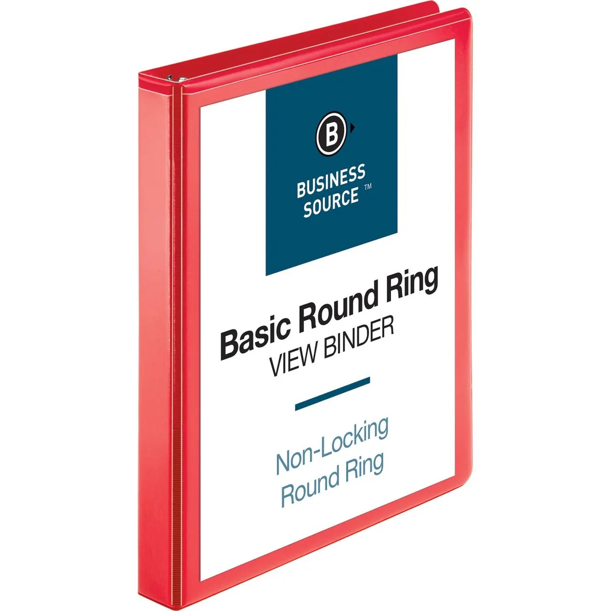 Red round-ring binder with clear overlay and interior pockets