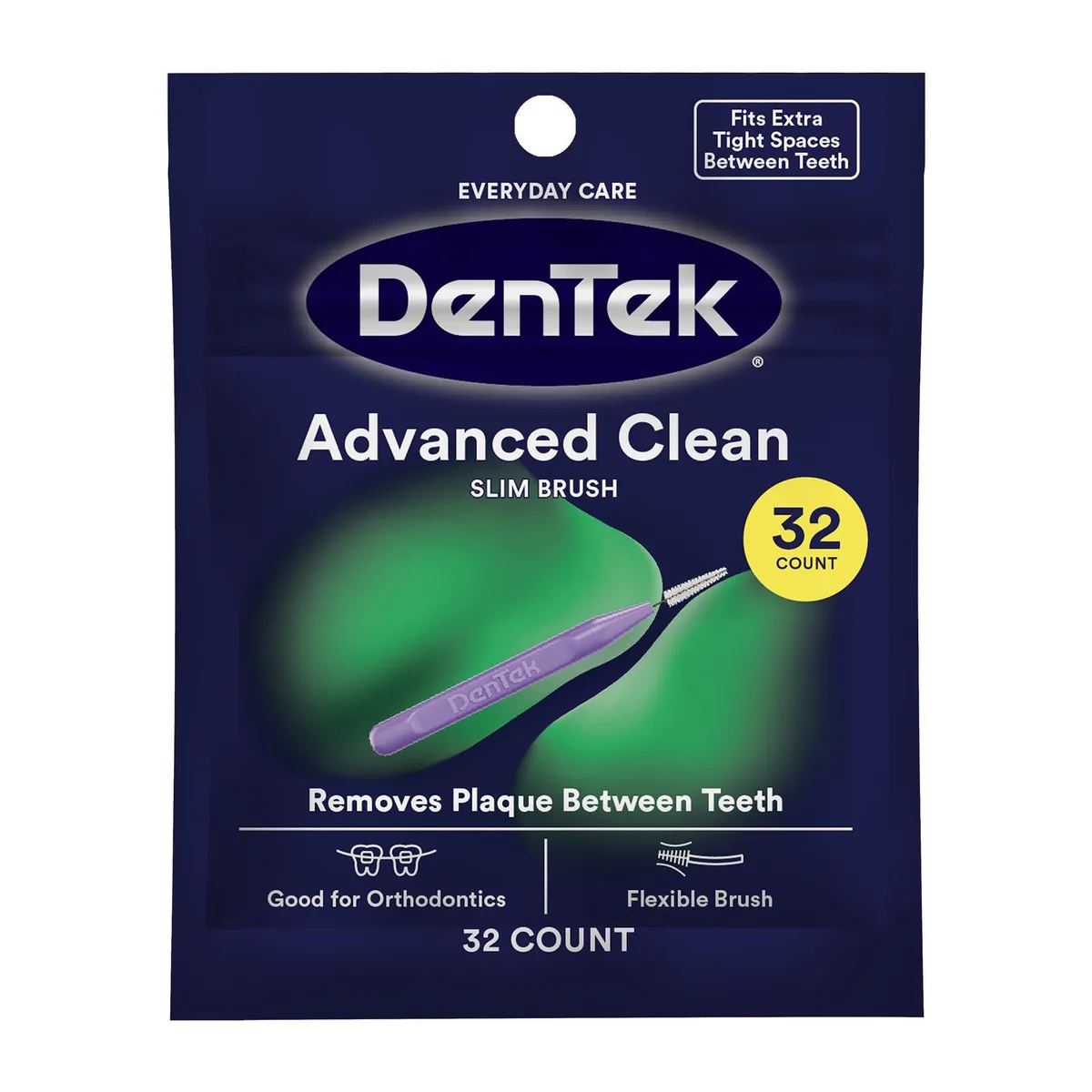 Pack of 32 multicolor interdental brushes with soft tapered bristles and flexible handles