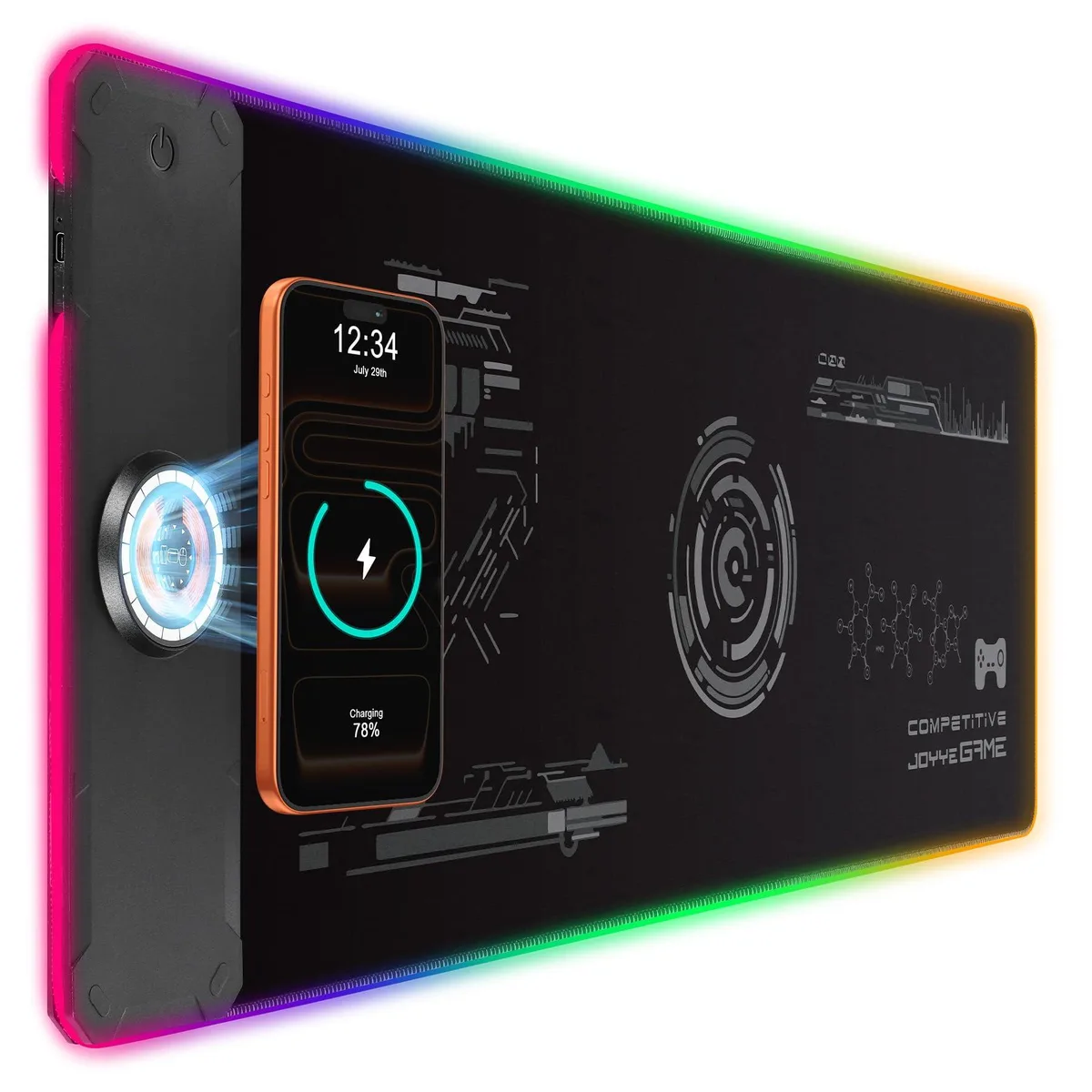  JOYYE 31.5x11.8in Mouse Pad 15W Magnetic Wireless Charger 14 RGB — product photo