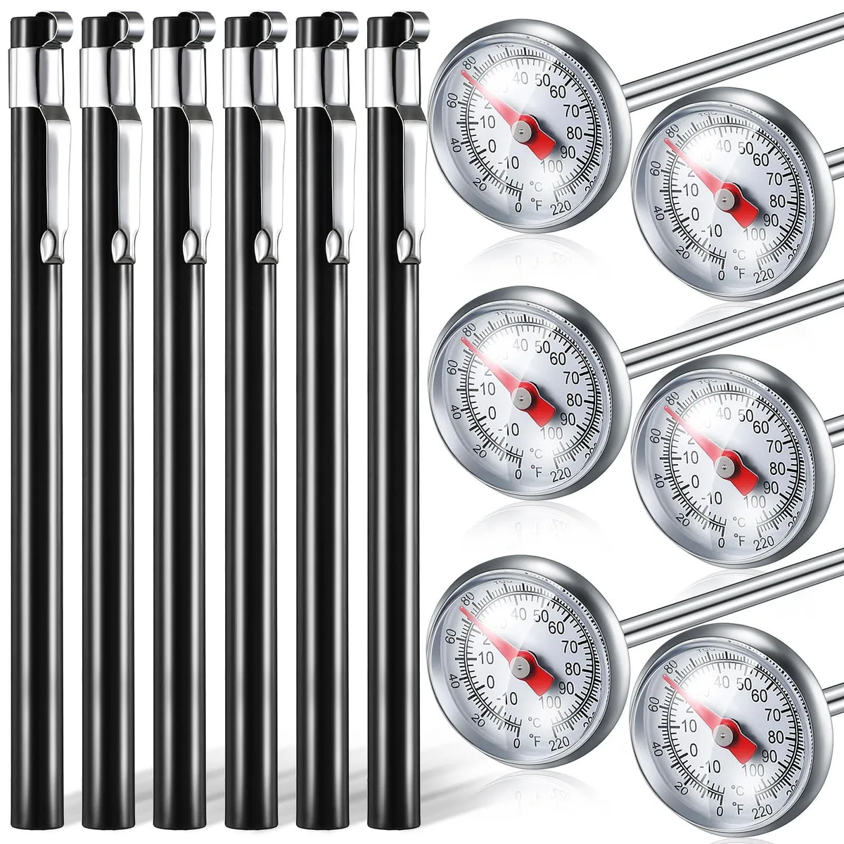 6 Pcs Stainless Steel Kitchen Thermometer 5 Inch Stem 1 Inch Dial Black — product photo