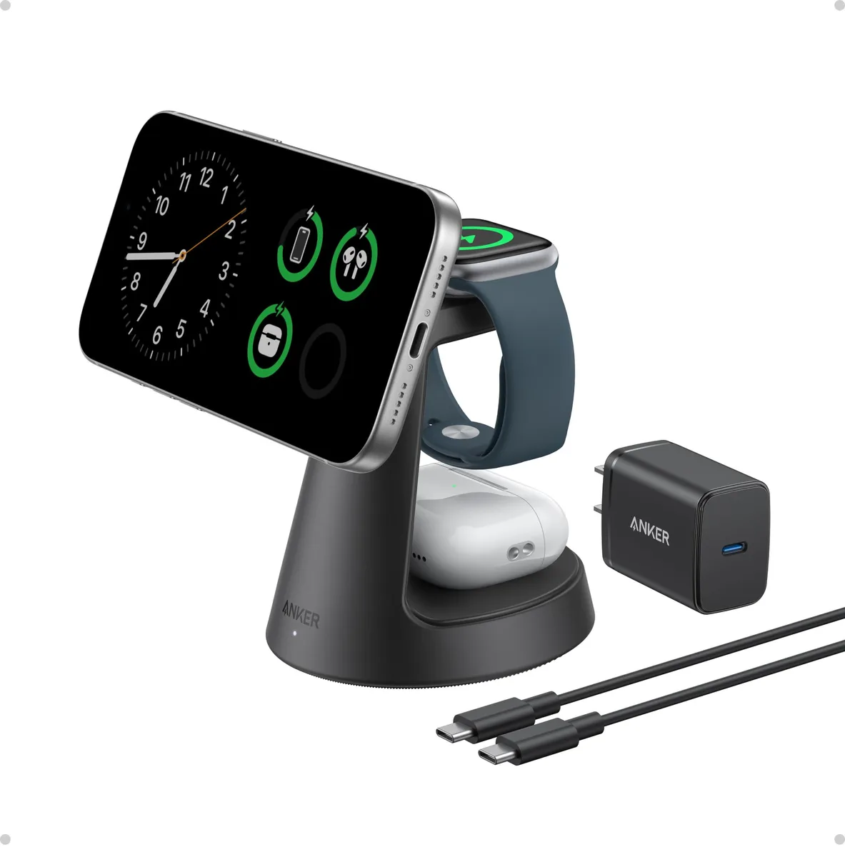  Anker A25M4 MagGo 3-in-1 Qi2 15W Wireless Charger Station — product photo