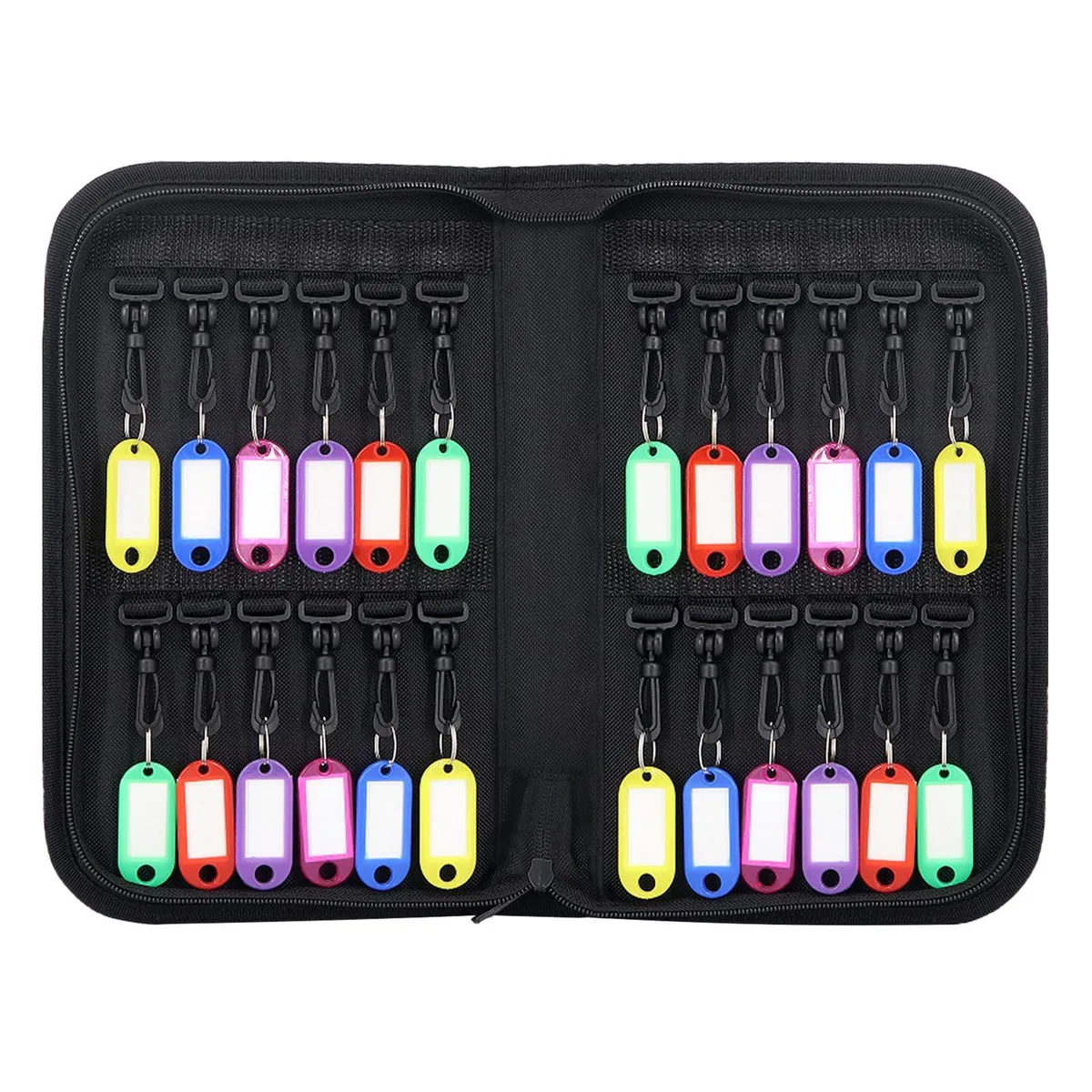 Black zippered key case, rectangular, semi-gloss finish, 10 by 4.3 inches