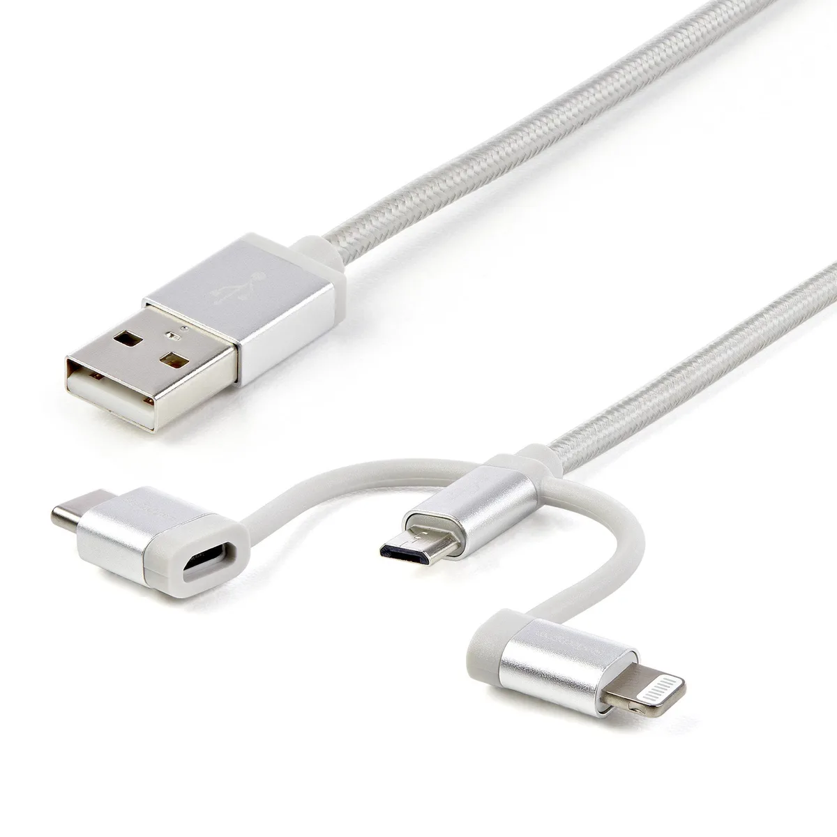 STARTECH STARTECH LTCUB6GR 6ft USB-A to Lightning USB-C Micro-USB charger — product photo