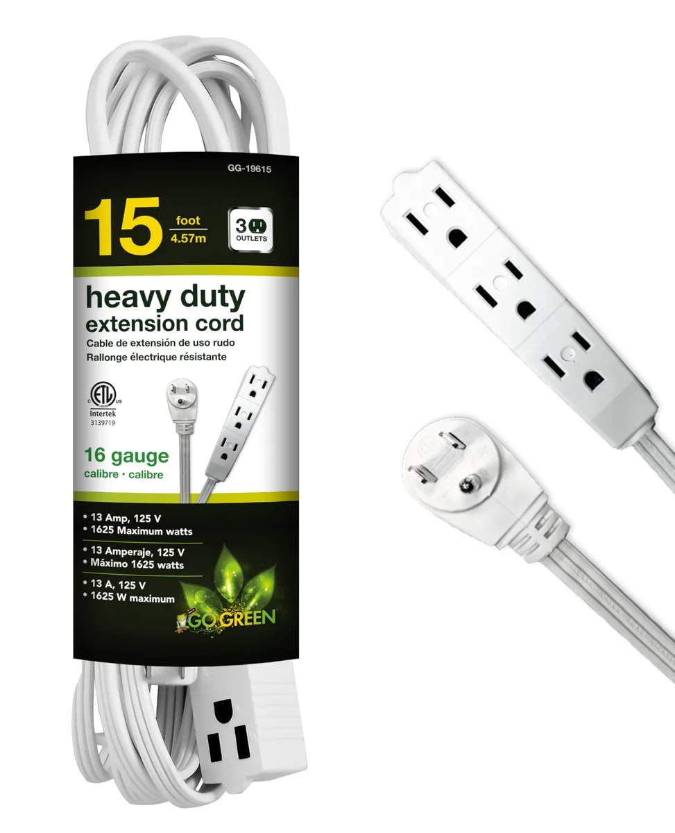  Power By GoGreen GG-19615 15ft 3-Outlet Extension Cord White — product photo