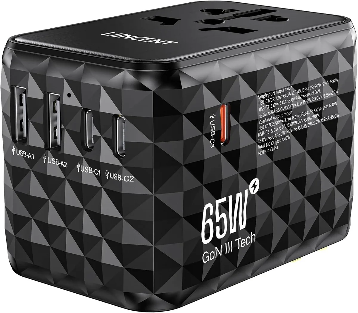 BFKK BFKK 65W International Travel Adapter Black straight blade plug — product photo
