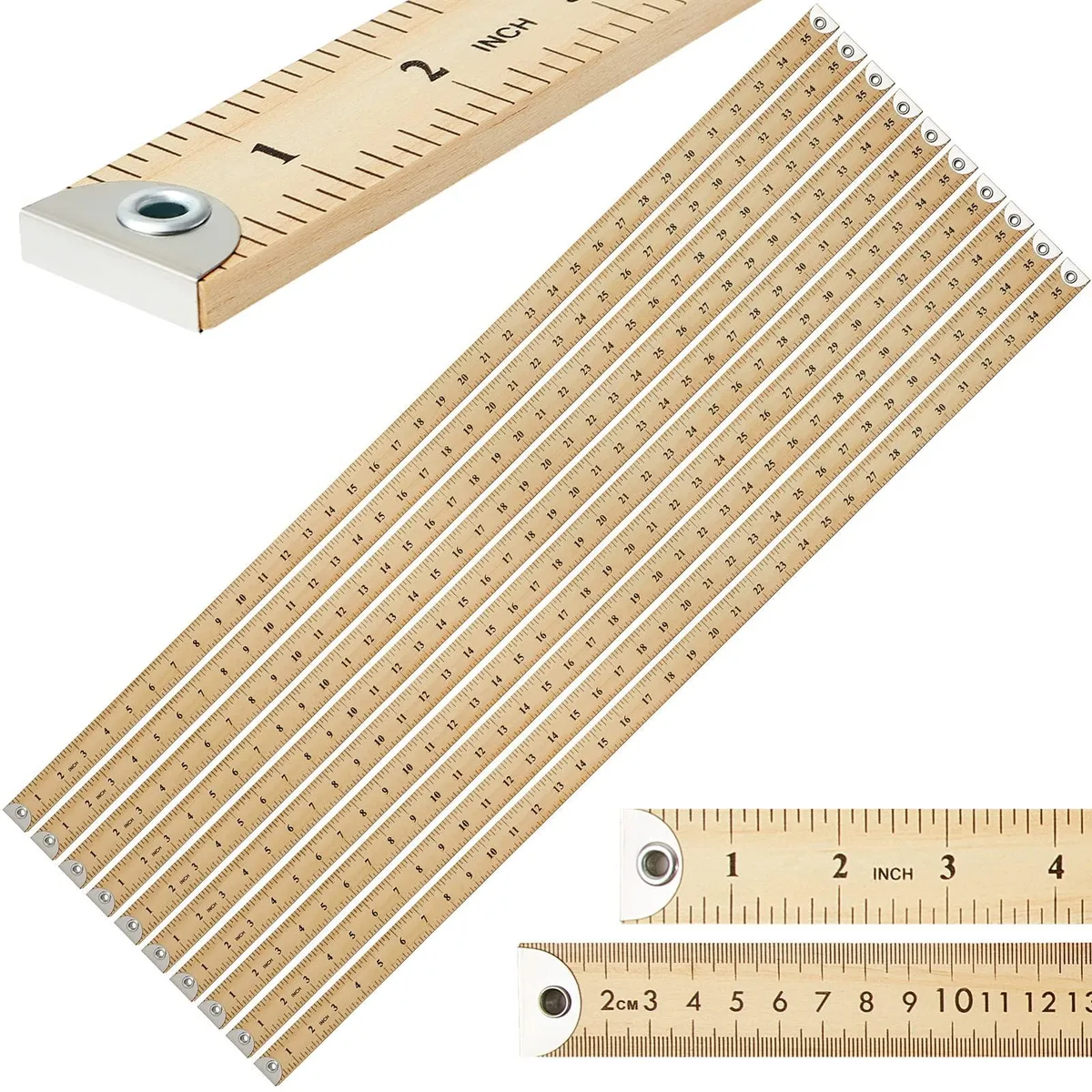 10 Pcs Wooden Yardstick 36 Inches Metal Tips — product photo