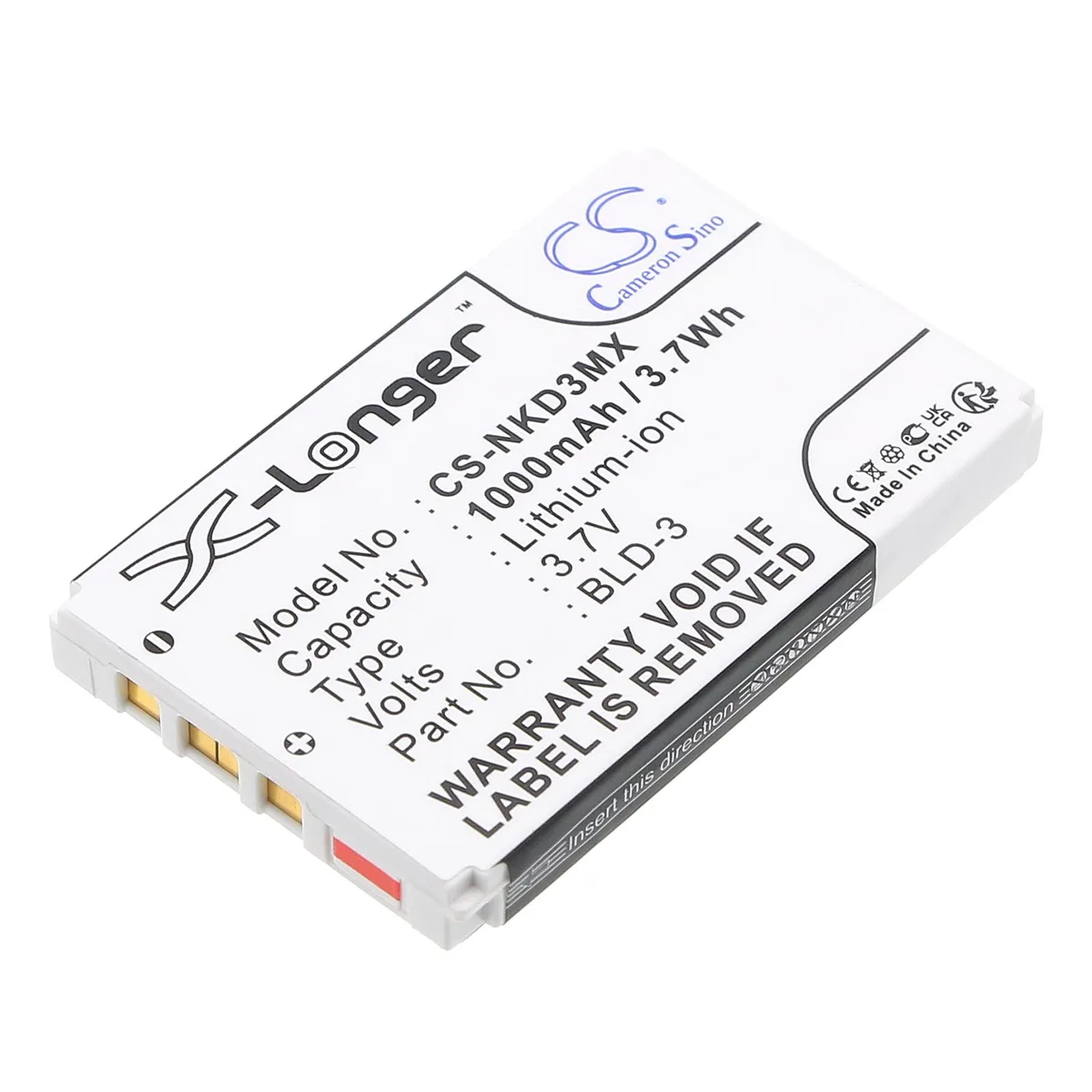 Cameron &amp; Co Cameron &amp; Co DS-CS-NKD3MX cell phone battery 3.7V 1000mAh white — product photo