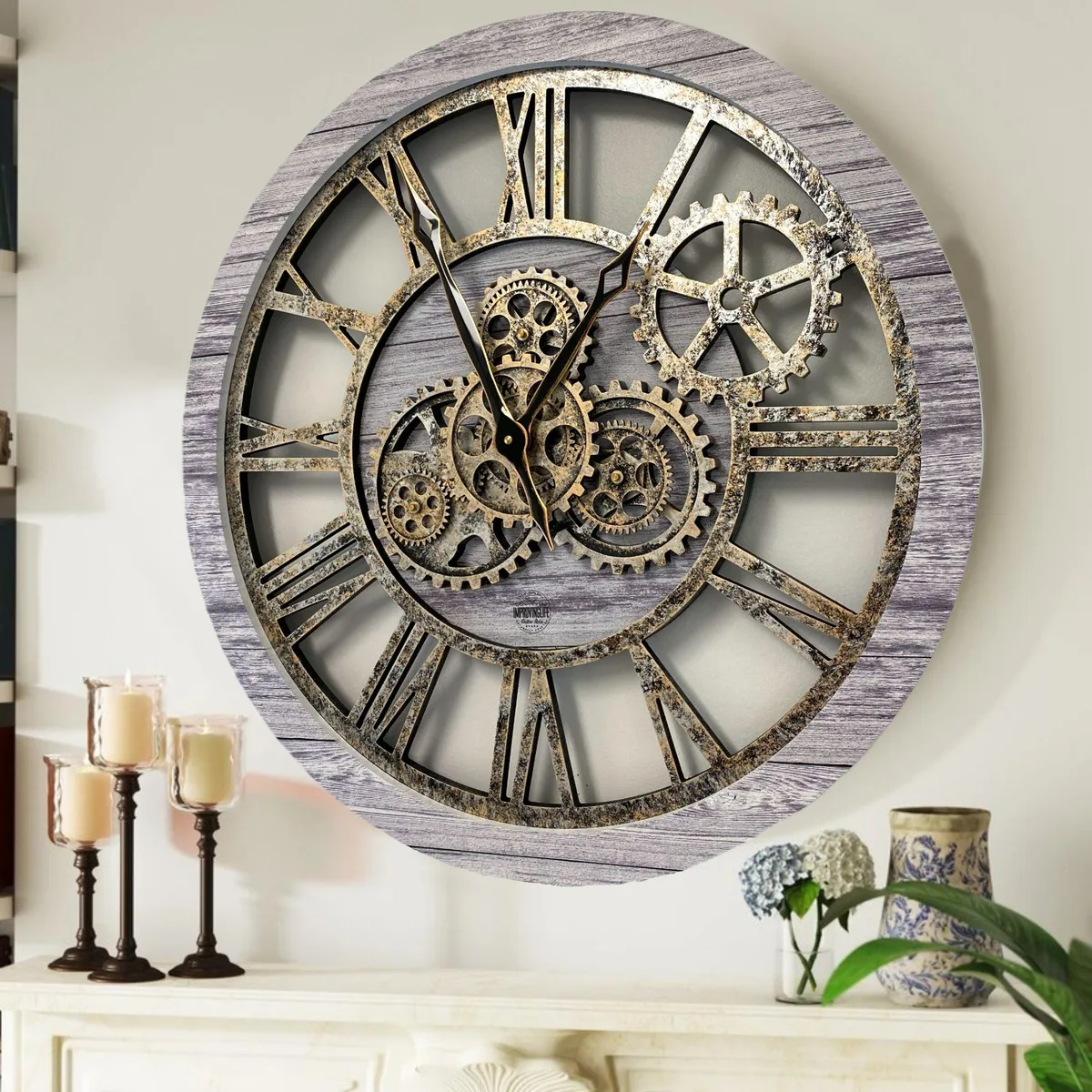 The Gears Clock The Gears Clock AMERICA 24 INCH ROUND 24-inch Wall Clock Silver — product photo