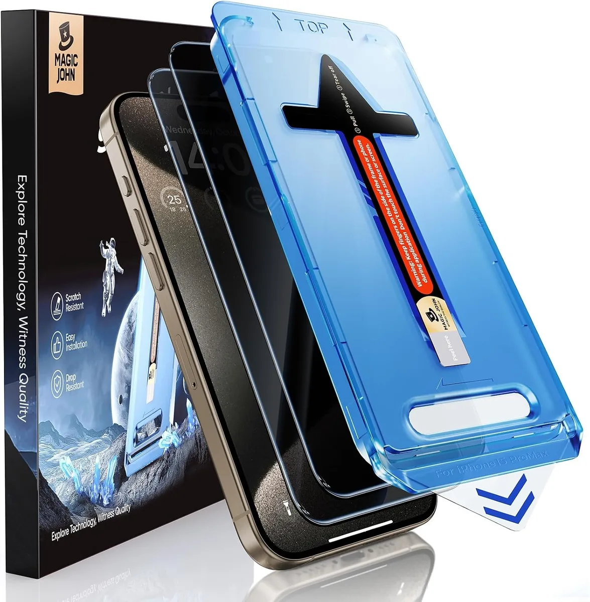 NuoTo NuoTo 2 Pack Privacy Glass Screen Protector for iPhone 15 Pro Max 6.7 inch — product photo