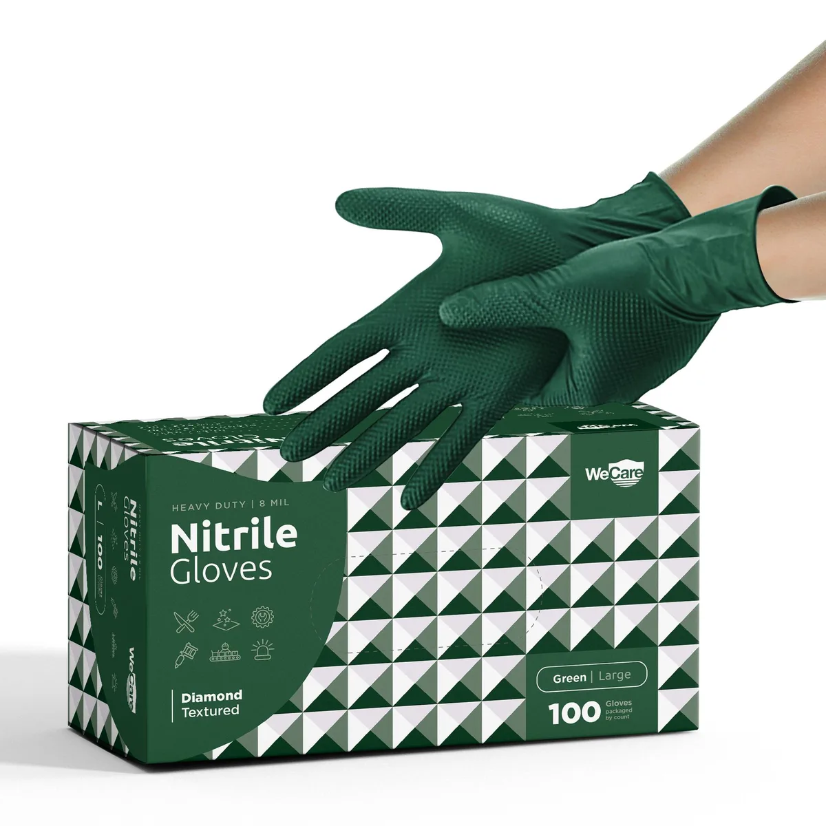 WeCare WeCare Diamond Texture Gloves Green Large 100 Count — product photo