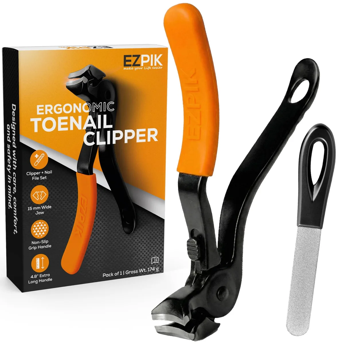 Blue toenail clipper with 4.8in handle, 15mm jaw, orange grey accents, aluminium finish