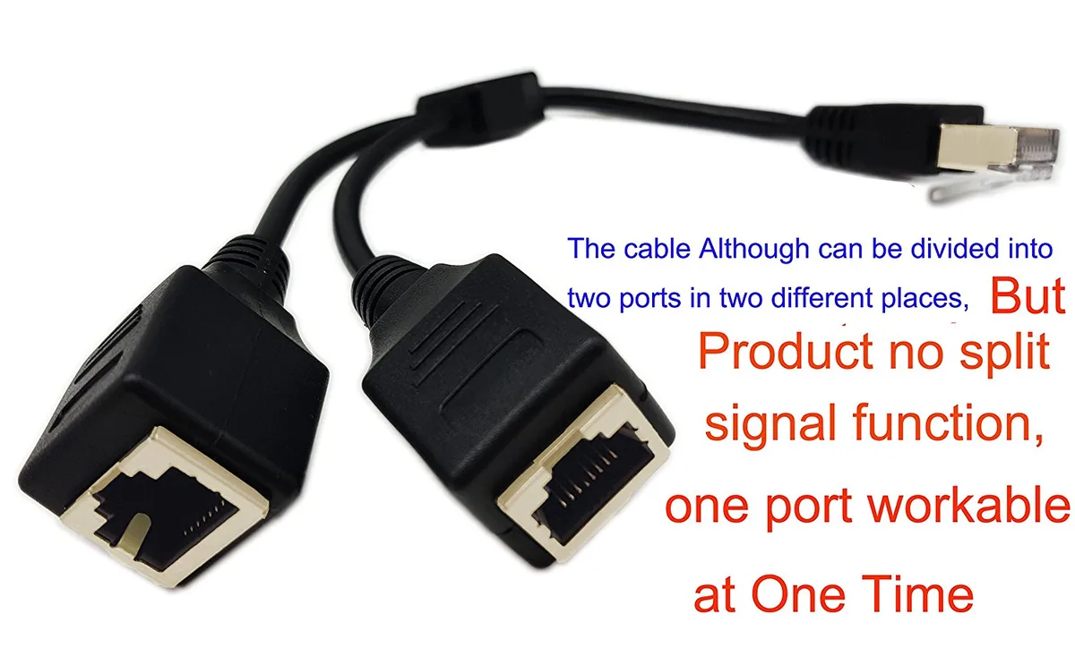 TeKit TeKit RJ45 Y Splitter Adapter Cable .6 ft Black Shielded 1 Male to 2 Female — product photo