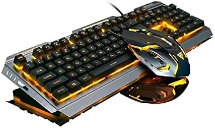 TAURKENAM TAURKENAM Iron Orange Yellow Gaming Keyboard Mouse Combo 104 Full Size Backlit 3200 DPI — product photo