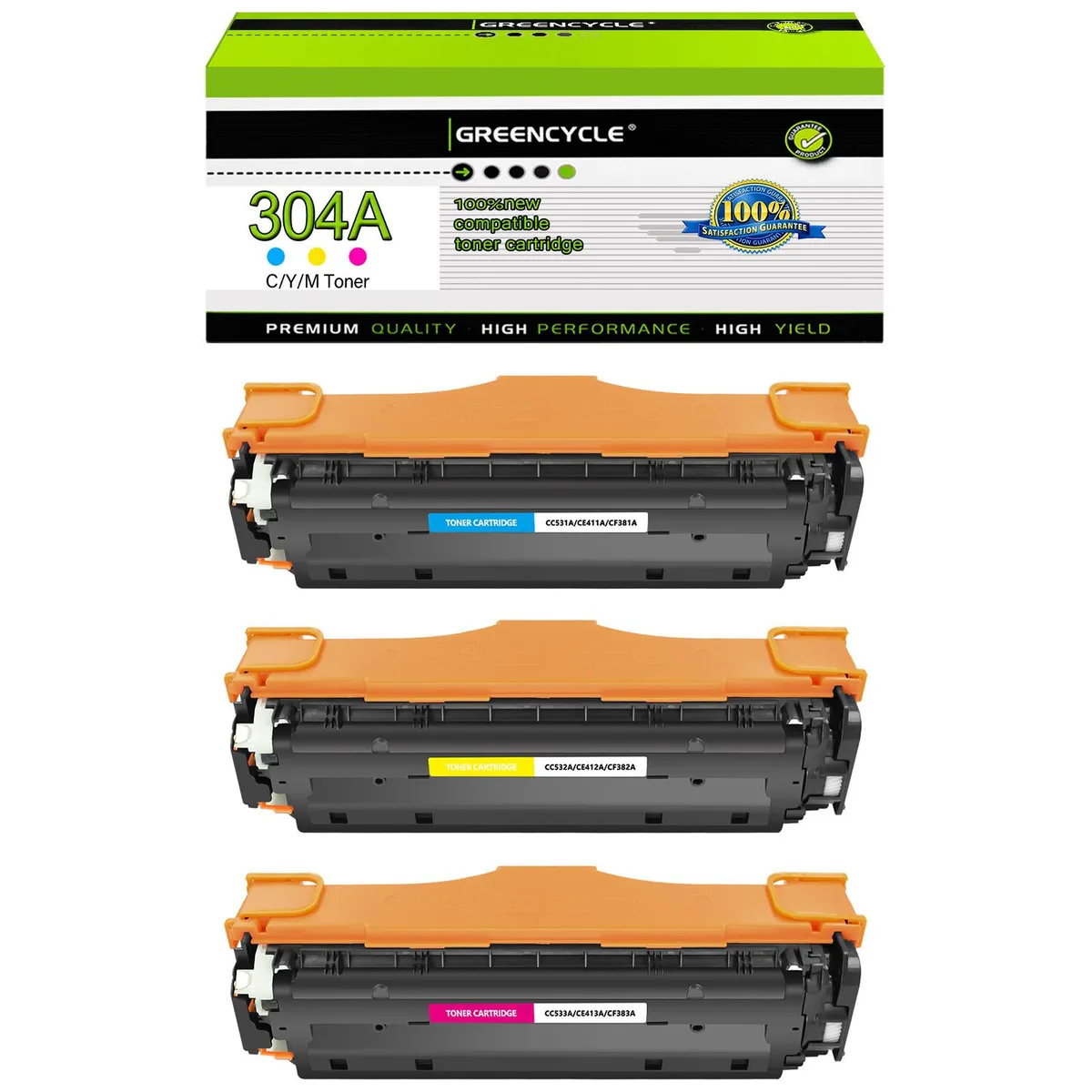 GREENCYCLE GREENCYCLE 304A 3-pack toner cartridges (CC531A/532A/533A) — product photo