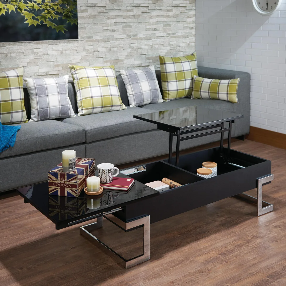 tuphen tuphen Calmam Black High Gloss & Chrome Lift-Top Coffee Table — product photo