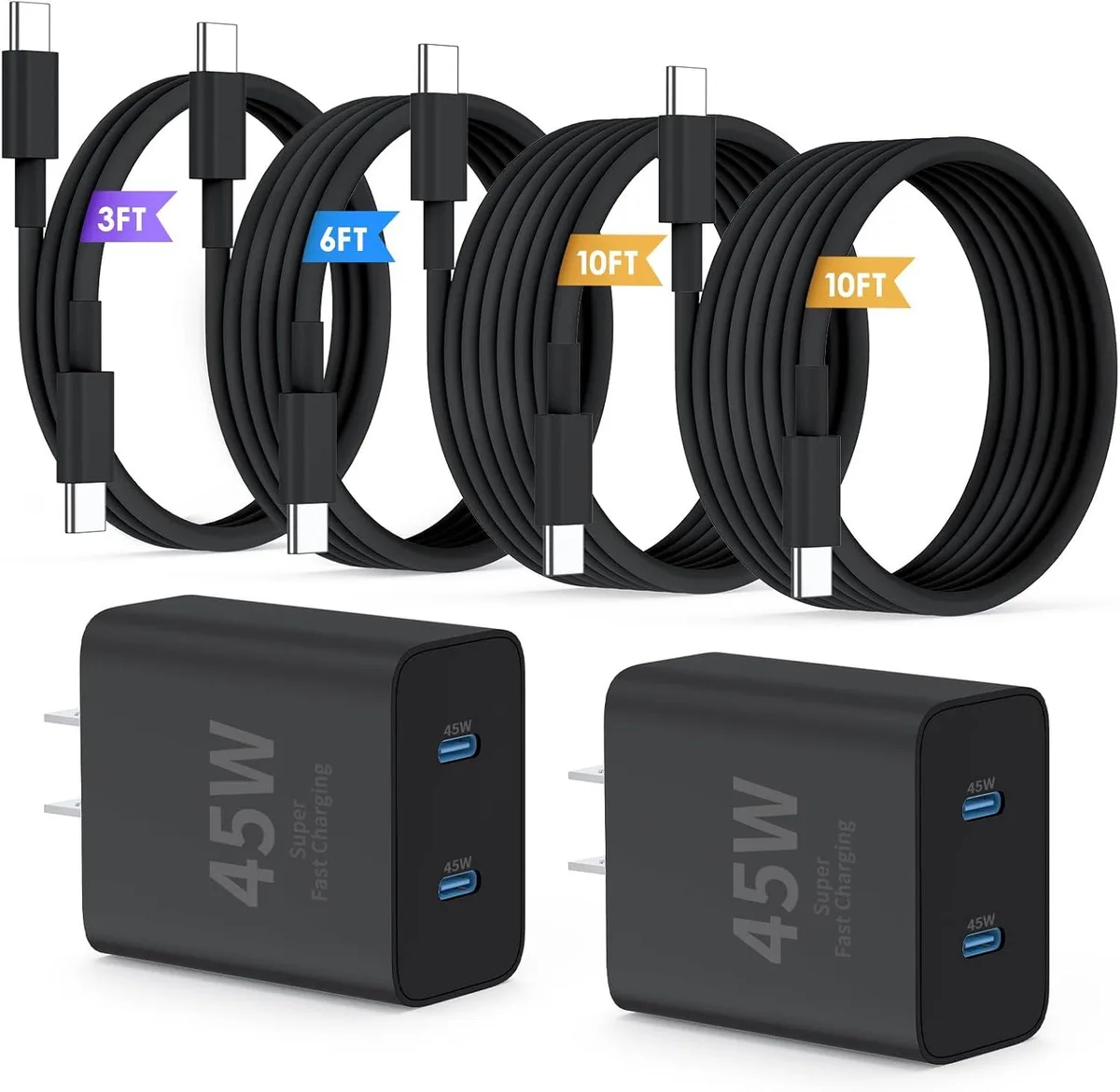 ONITOON ONITOON 45W Dual-Port USB-C Charger 2-Pack with 10ft 60W Cable — product photo