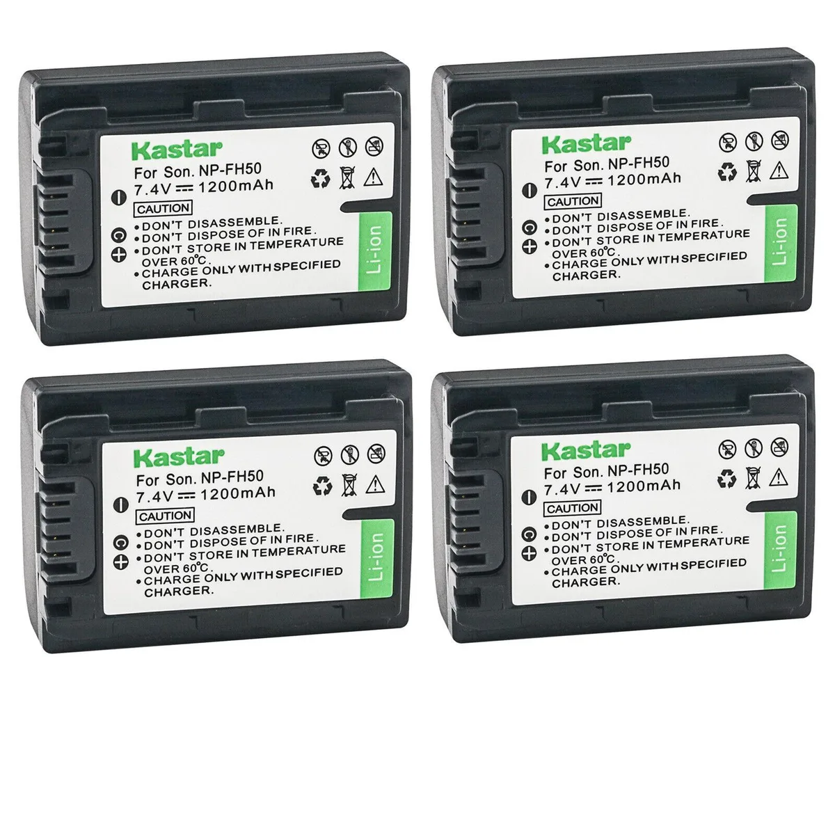 Kastar Kastar NP-FH50 4-Pack 7.4V 1200mAh for Sony NP-FH30 NP-FH40 NP-FH70 NP-FH100 AC-VQH10 BC-TRV BC-VH1 — product photo