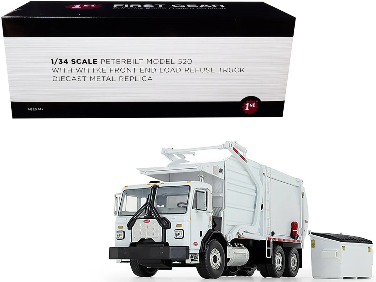 First Gear First Gear Peterbilt 520 Wittke Front Load Garbage Truck 1/34 Diecast White — product photo