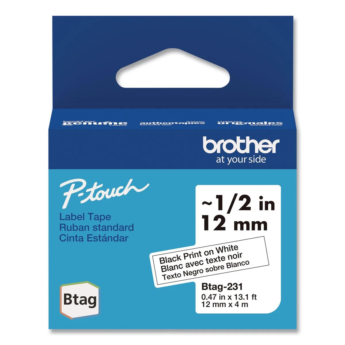 Brother Brother P-Touch BTAG Label Tape 0.47" x 13.1 ft Black on White BTAG231 — product photo