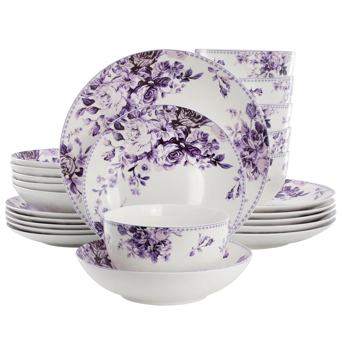 Elama Elama Traditional Purple Rose 24-Piece Porcelain Dinnerware Set — product photo