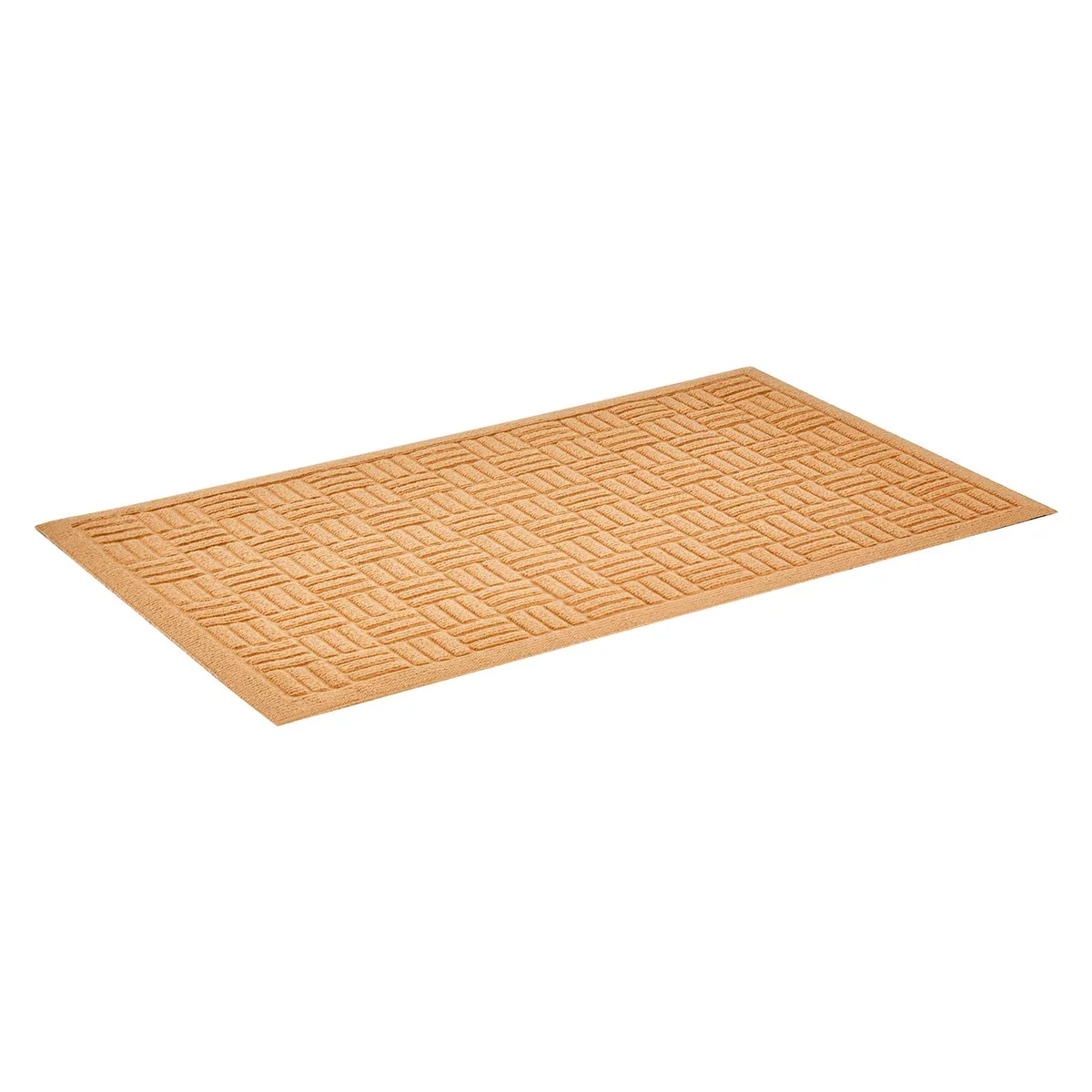 Beige low-profile door mat, polyester surface with rubber backing, 750 x 450 x 7 mm