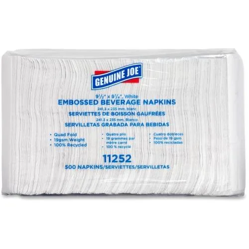 Genuine Joe Genuine Joe 11252 Quad Fold Beverage Napkins White 4000 Carton — product photo