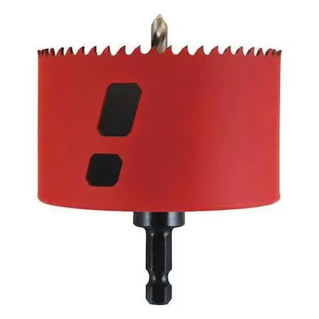 Silver bi-metal hole saw 3.25 inch diameter with side slot and integrated arbor