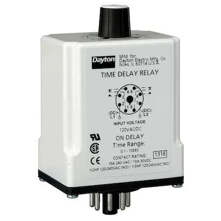 Dayton 24EP20 octal plug-in time delay relay, enclosed grey housing, eight pins