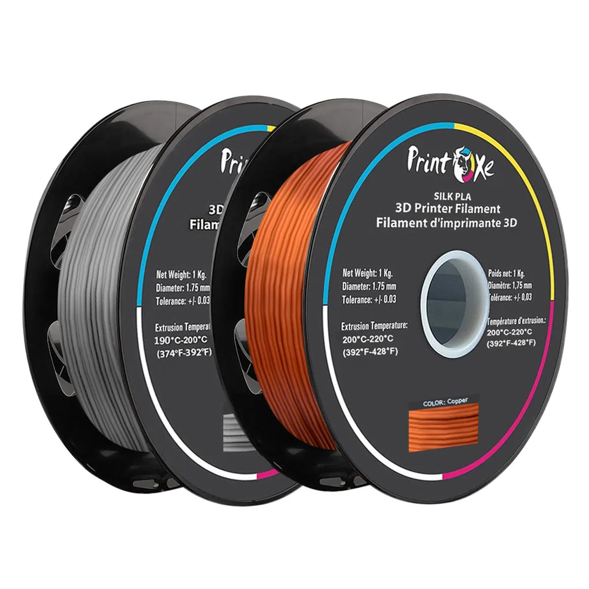 PrintOxe PrintOxe PLA like SILK Filament 2 Pack Silver Copper 1.75mm 1kg Each +/- .03 mm 3D Printers Accessories — product photo