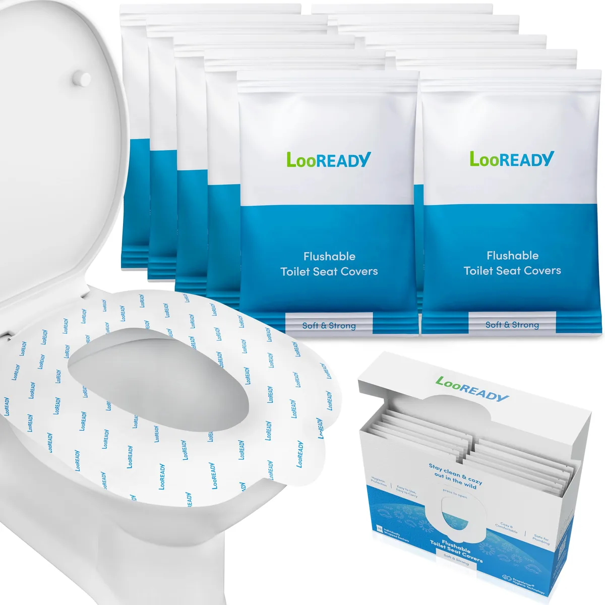 LooREADY Disposable Flushable Toilet Seat Covers 10 Pack Regular Size 16x19 — product photo