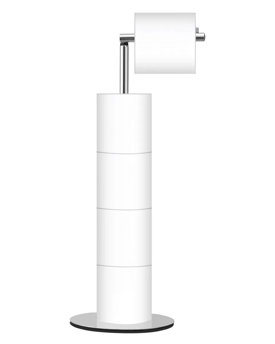 Freestanding chrome toilet paper holder stand, holds four rolls, 22.86 inches high