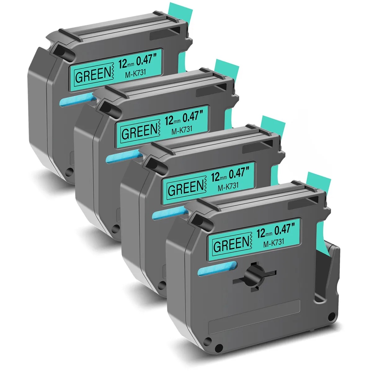 GREENCYCLE GREENCYCLE MK-731 12mm x 26.2ft Black on Green Label Tape 4 Pack — product photo