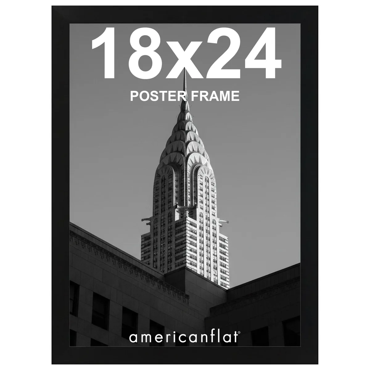 Black engineered wood poster frame 18 by 24 inches with polished plexiglass