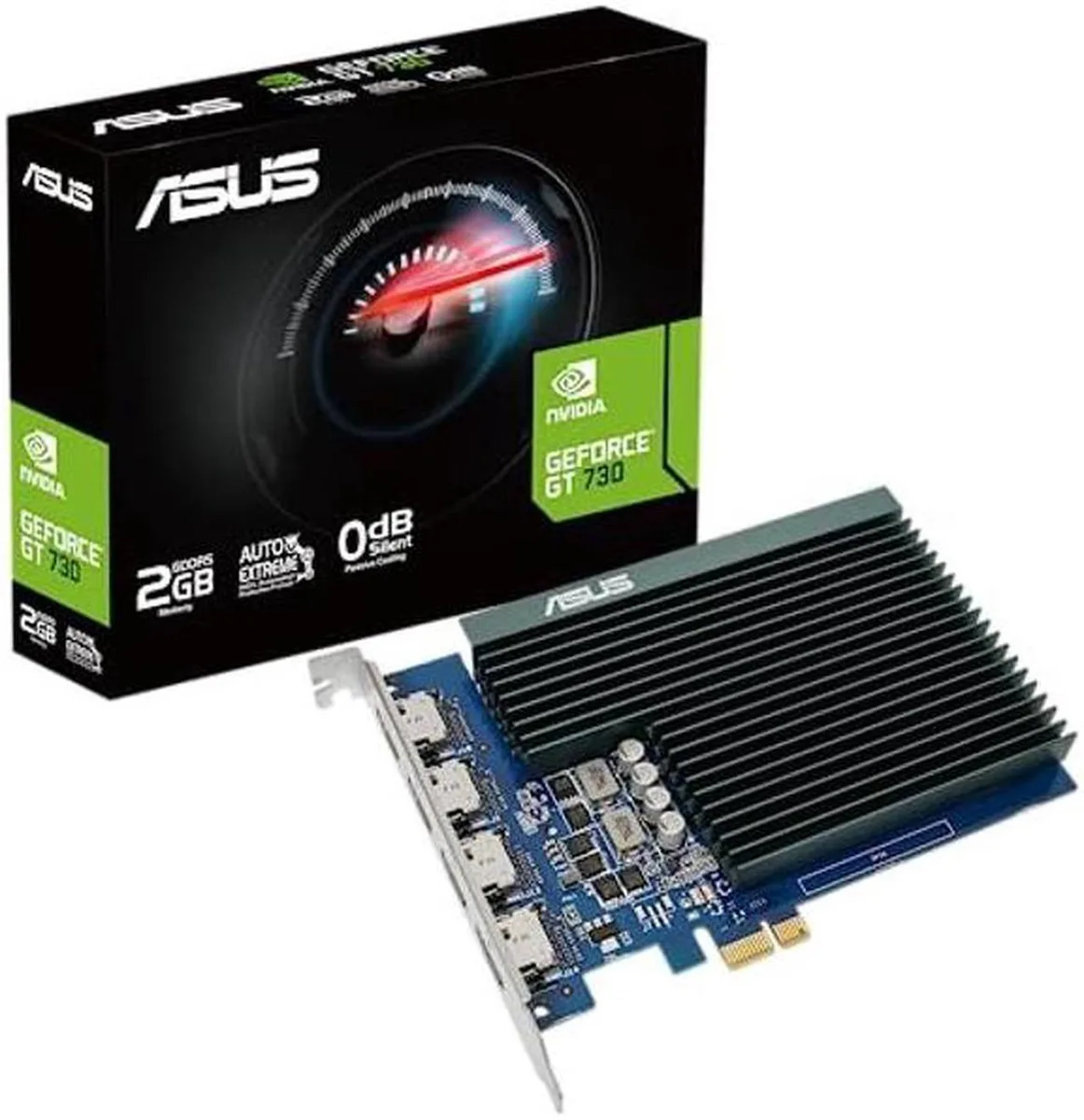 ASUS ASUS GeForce GT 730 2GB GDDR5 4×HDMI passive single-slot graphics card — product photo