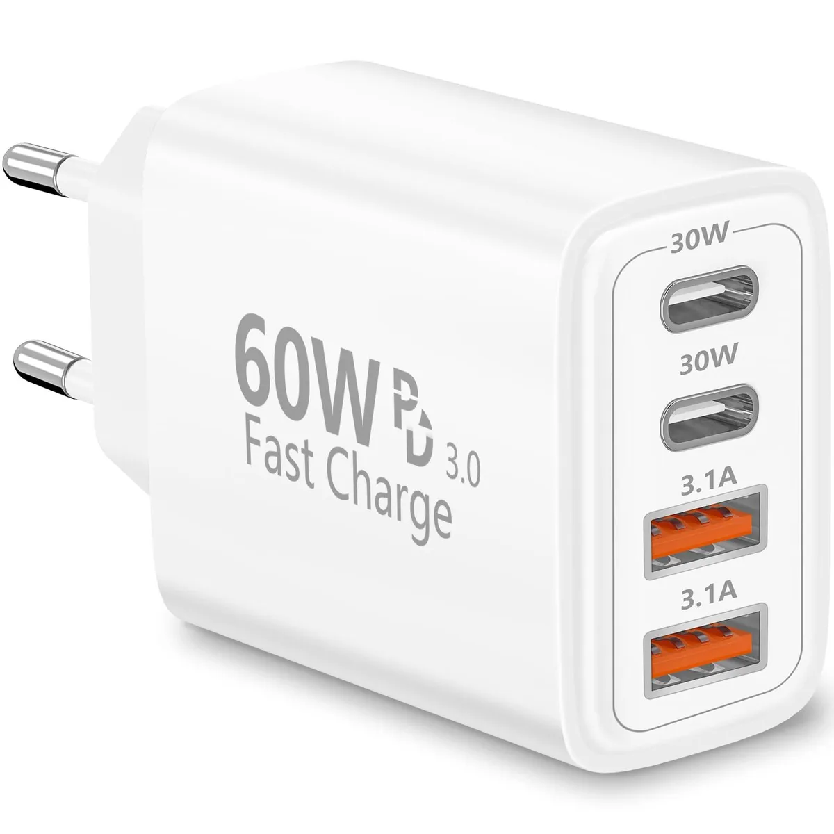 No Sew No Sew GS-W35A0947C 60W 4-Port USB C European Plug Adapter White — product photo
