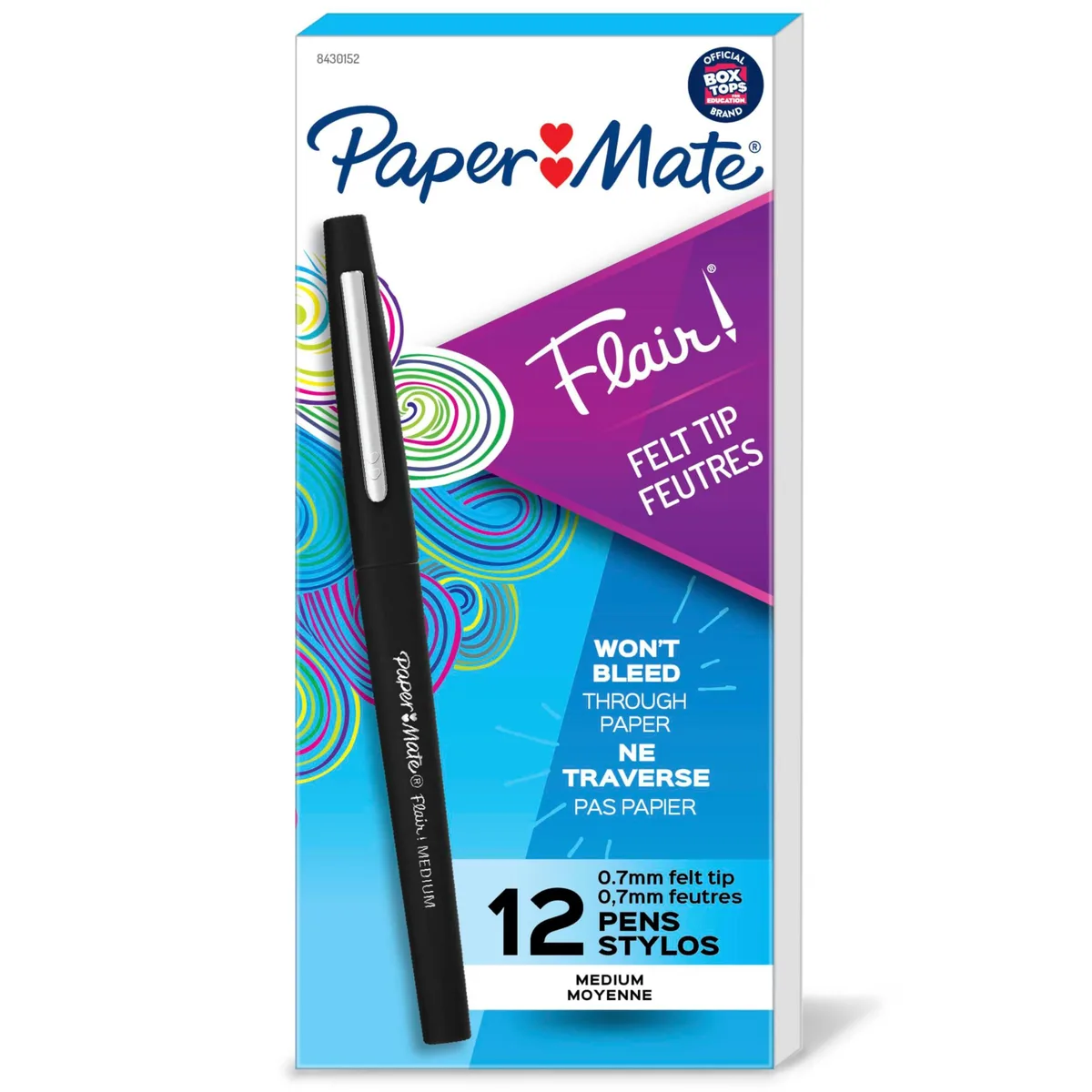 Twelve black felt-tip pens in a pack, medium point 0.7mm