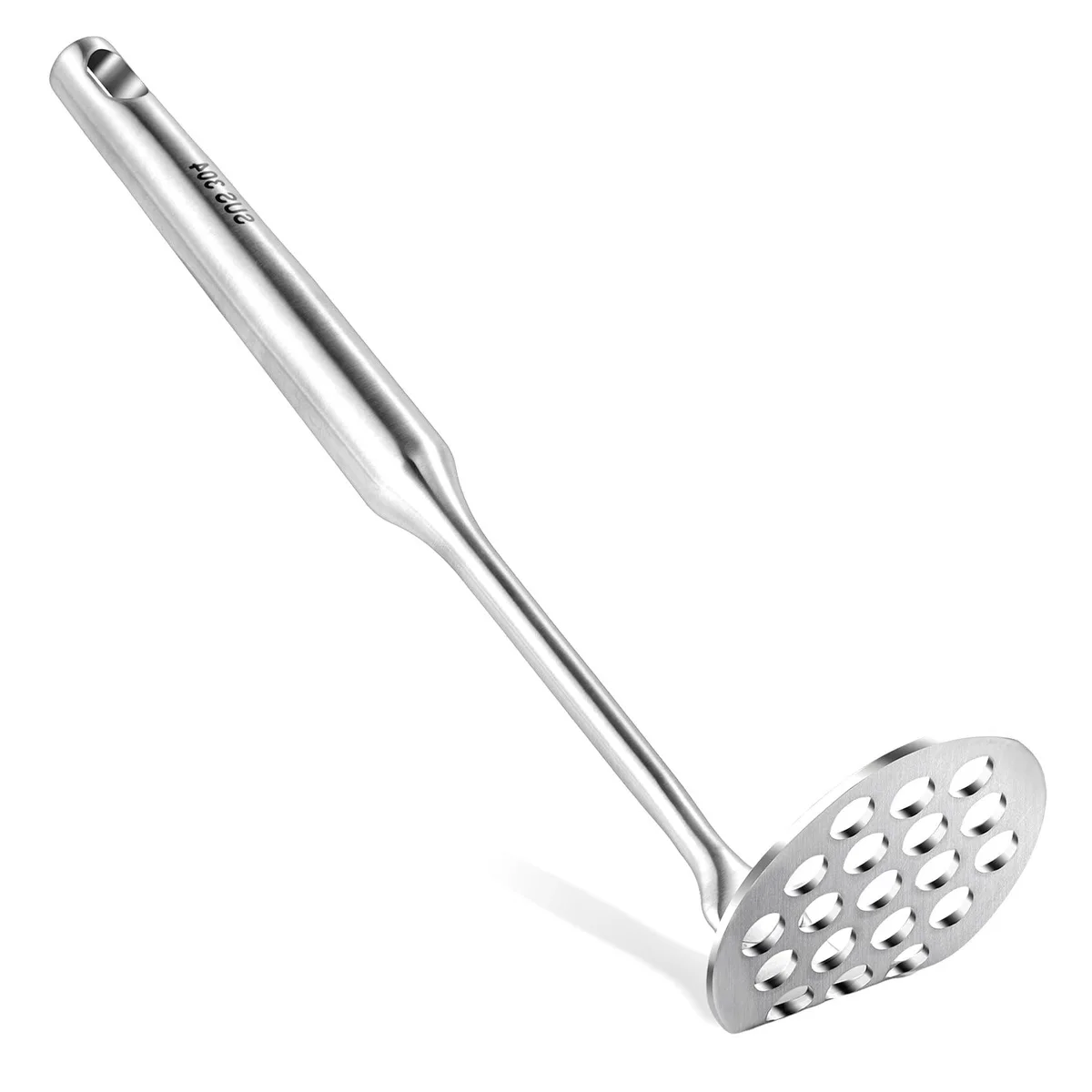 Stainless steel mini masher with integrated head and hanging hole