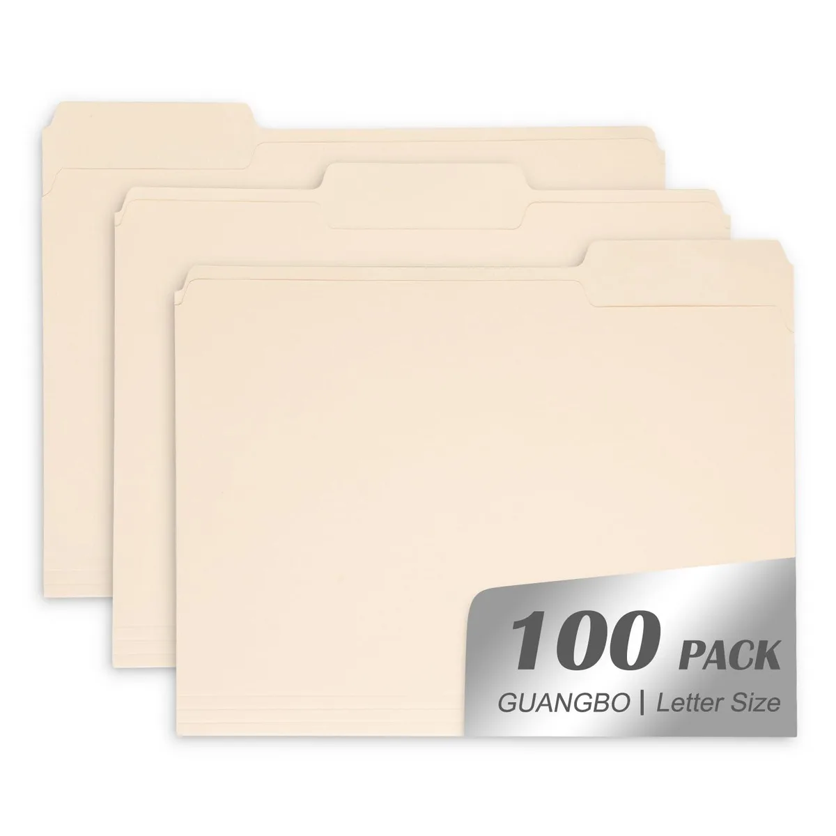  GUANGBO Manila File Folders 1/3-Cut Tab Letter Size 100 Count — product photo
