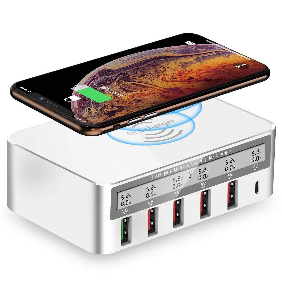 KEHIPI KEHIPI WLX-818PF 100W 6-Port USB Charger with Wireless Pad — product photo