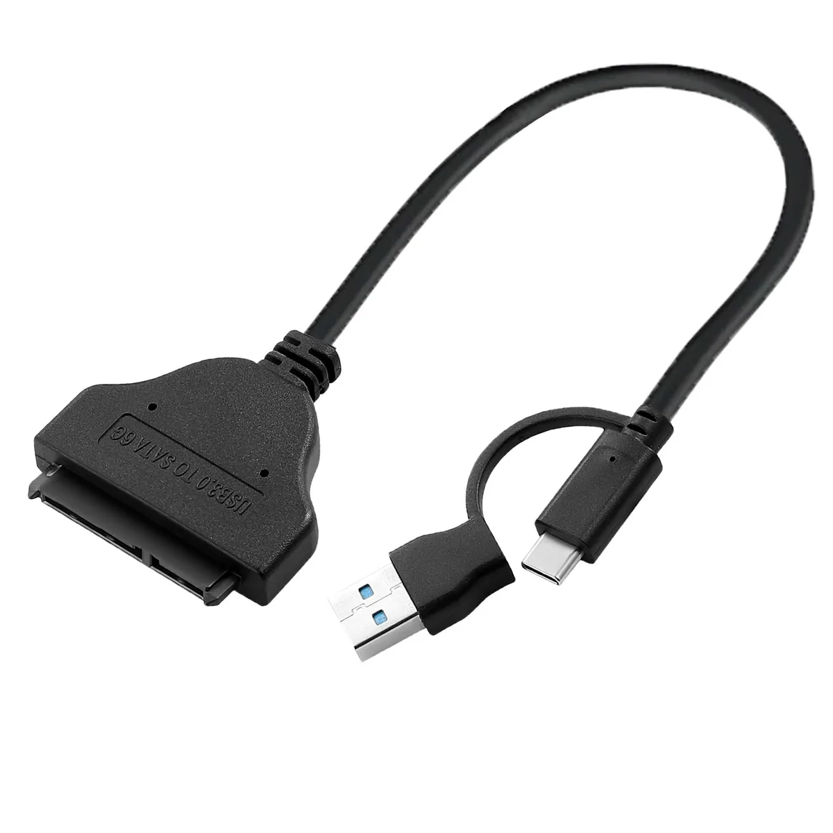  FANBLACK UA1001 2-in-1 USB-A/C to SATA cable .75ft 5Gbps UASP 2.5in 25g black — product photo