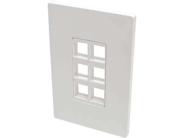White single-gang keystone wall plate with six empty cutouts