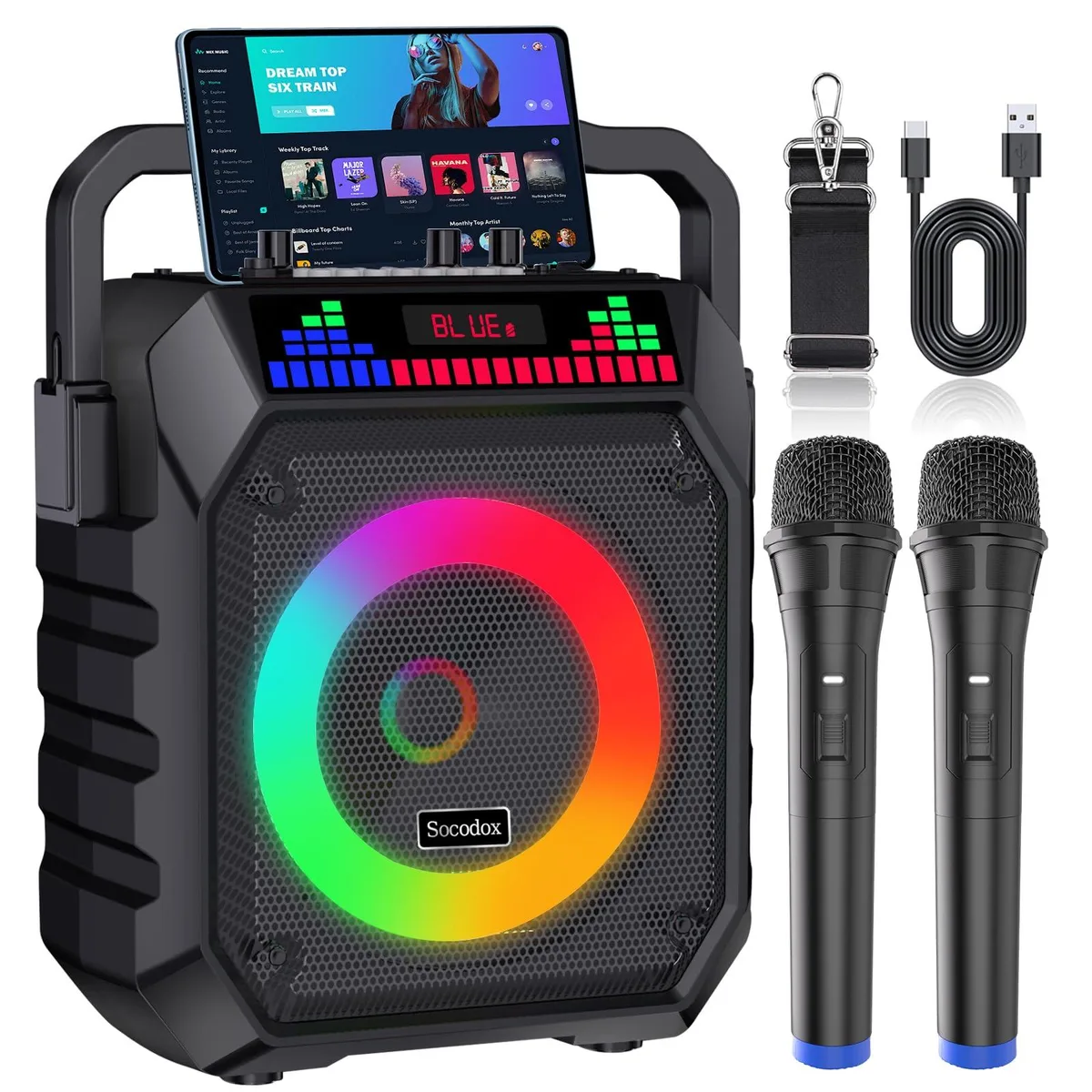  Socodox V3 Karaoke System 20W 2 Wireless Mics Bluetooth 5.3 RGB — product photo