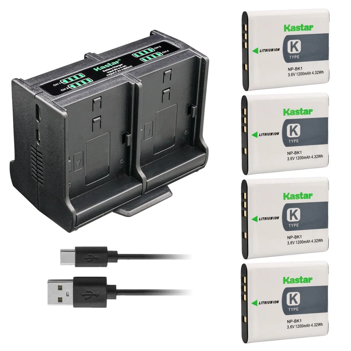 Kastar Kastar NP-BK1 4-battery pack with quad charger 1200mAh 3.7V — product photo