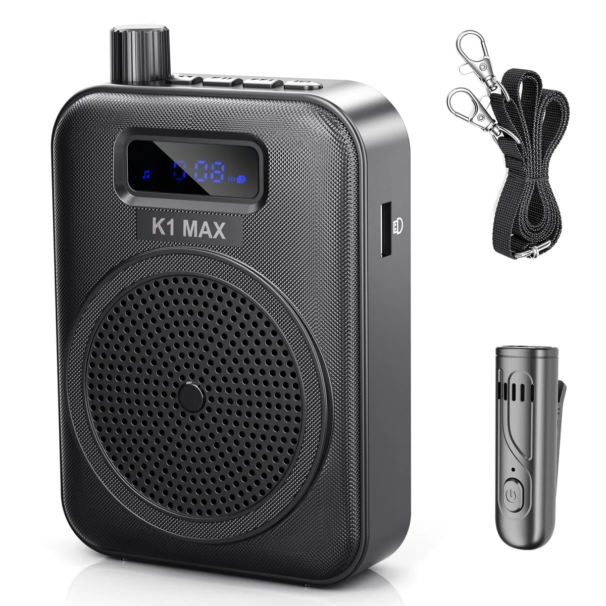 Small black clip-on microphone with Lightning connector