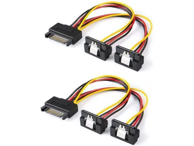 Manw Manw 2-pack 6-inch down-angle SATA 15-pin male to dual female power splitter cable — product photo