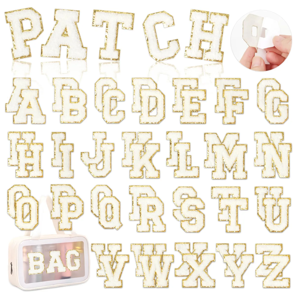  KINGSOW KS-ZZZM01 Self-Adhesive Chenille Letter Patches 52PCS White 2.1in — product photo