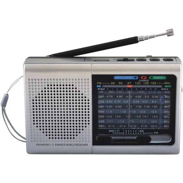 SUPERSONIC SUPERSONIC SC-1080BT SILVER 9-band rechargeable radio — product photo