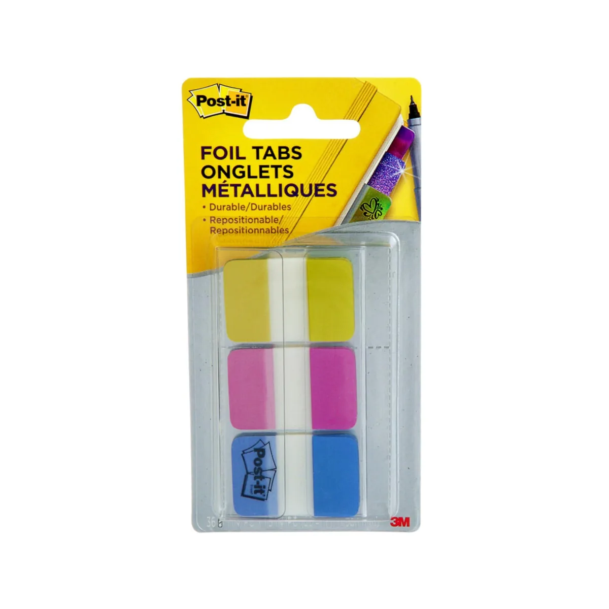 Iridescent foil tabs in a rectangular pack, 36 tabs, 1 by 1.5 inches