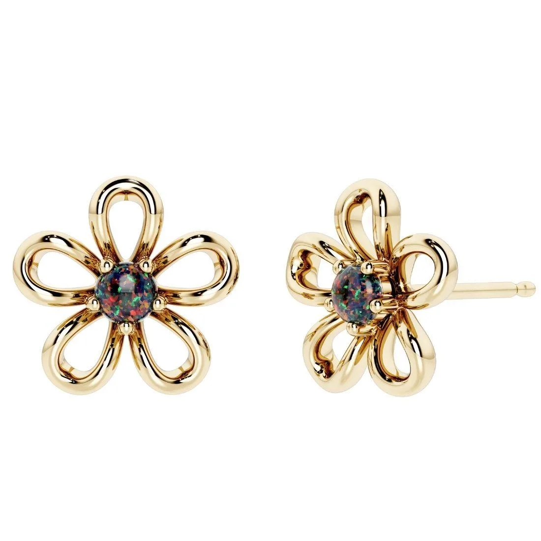 Oravo Oravo Sterling Silver Black Opal Flower Stud Earrings 4mm 2.8g — product photo